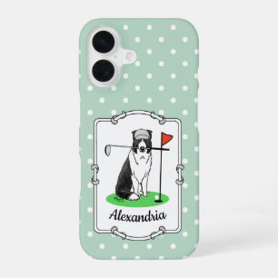 Coque iPhone 16 Border Collie Chien de Golf (noir et blanc) Amusan