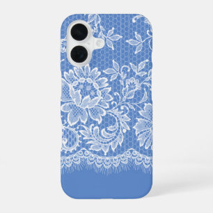 Coque iPhone 16 Bordure Blanche Lacy en bleu