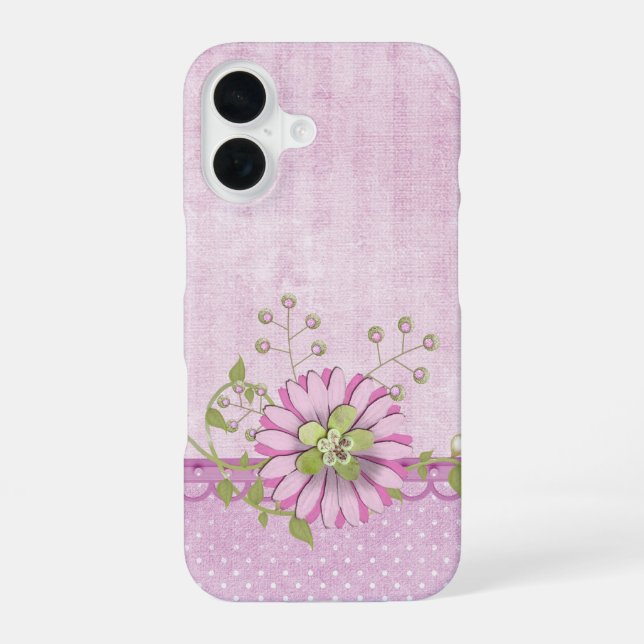 Coque iPhone 16 Bordure florale rose (Verso)