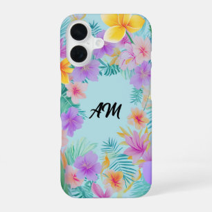 Coque iPhone 16 Bordure Florale Tropicale Esthétique d'Été