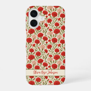 Coque iPhone 16 Botanique esthétique Rouge Floral
