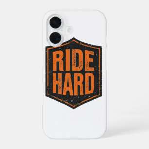 Coque iPhone 16 Bouclier de moto Grunge "Ride Hard"