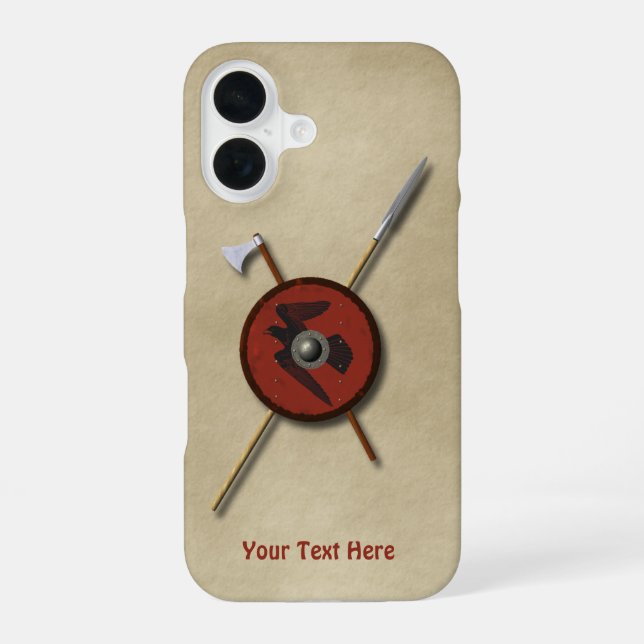 Coque iPhone 16 Bouclier Et Armes De Corbeau Viking (Verso)