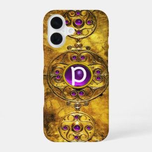 COQUE iPhone 16 BOUCLIER GUERRIER CELTIQUE POURPRE AMÉTHYSTE GEMME