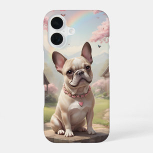 Coque iPhone 16 Bouledogue Français Fleurs de Cerisier Cottagecore