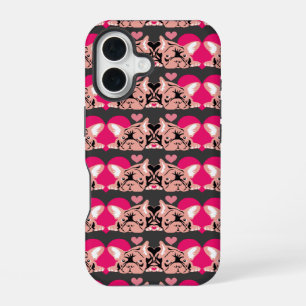 Coque iPhone 16 Bouledogues roses