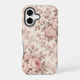 Coque iPhone 16 Bouquet floral romantique toile française rose blu