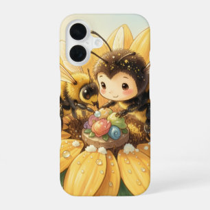 Coque iPhone 16 Bourdon doré dans la danse des fleurs1