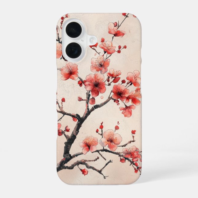 Coque iPhone 16 Branche de fleurs de cerisier (Verso)