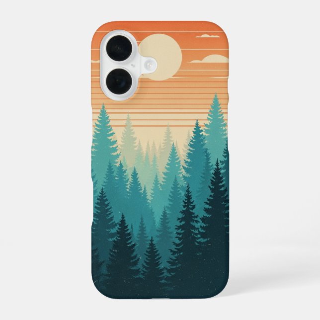 Coque iPhone 16 Brume Rétro des Pins (Verso)