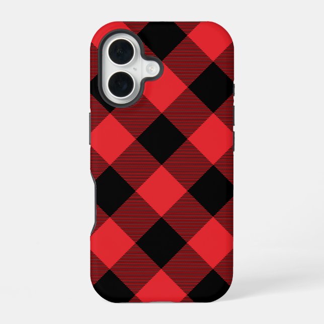 Coque iPhone 16 Buffalo Plaid Red Black Check (Verso)