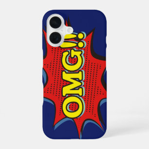 Coque iPhone 16 Bulle de texte exclamative BD bleu OMG