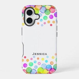 Coque iPhone 16 Bulles colorées vives Personnalisées Blanches