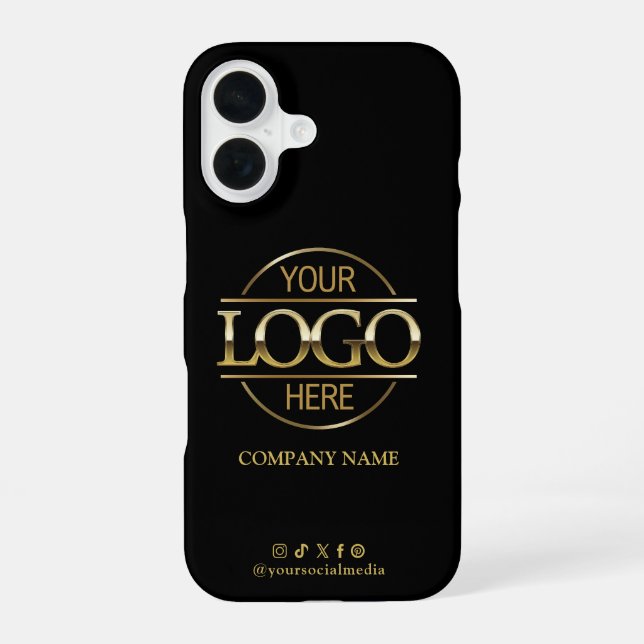 Coque iPhone 16 Business Logo & Social Media Black Promotional (Verso)