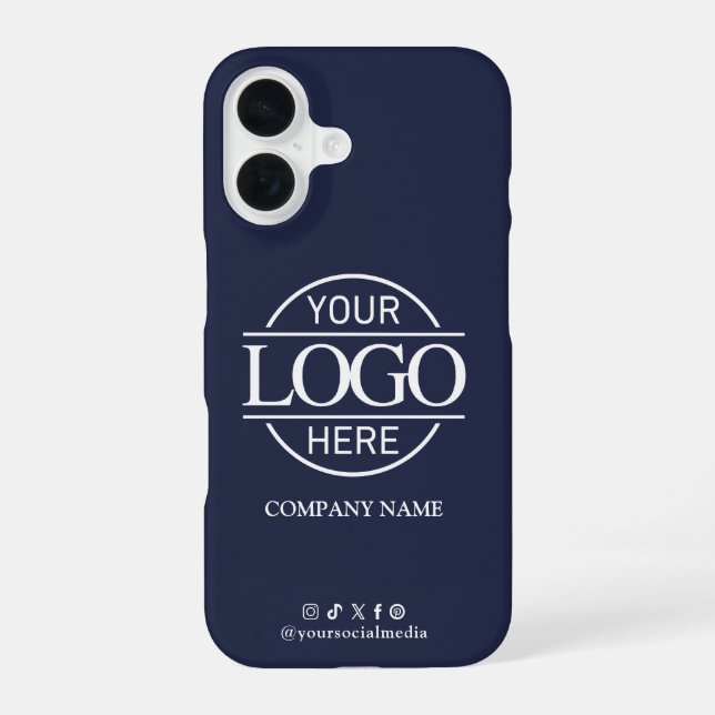 Coque iPhone 16 Business Logo & Social Media Blue Promotional (Verso)