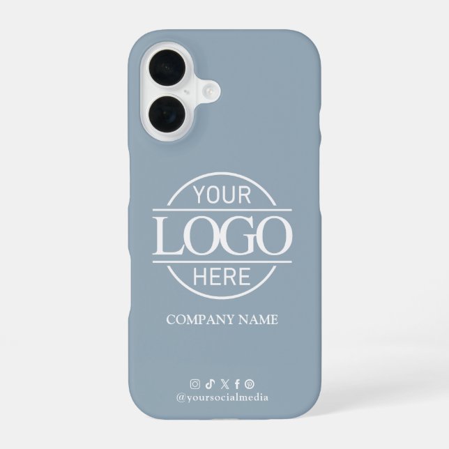 Coque iPhone 16 Business Logo & Social Media Blue Promotional (Verso)
