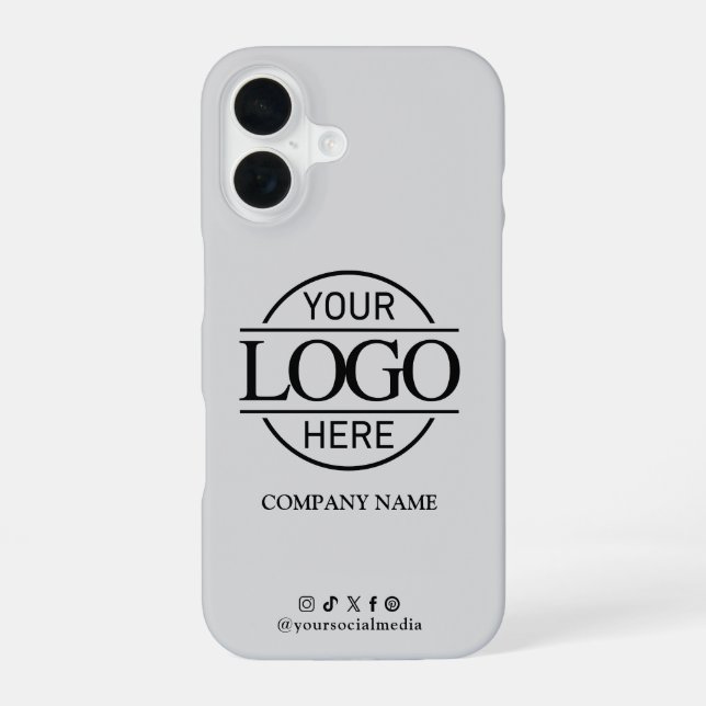 Coque iPhone 16 Business Logo & Social Media Gray Promotional (Verso)