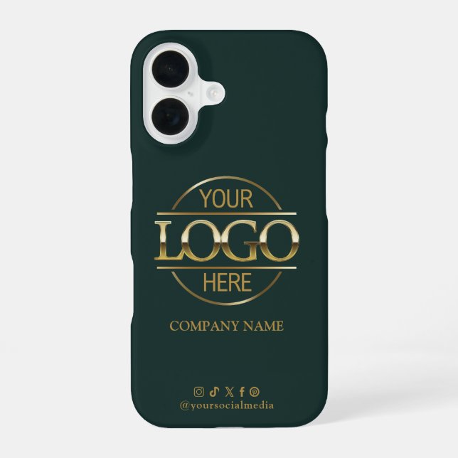 Coque iPhone 16 Business Logo & Social Media Green Promotional (Verso)