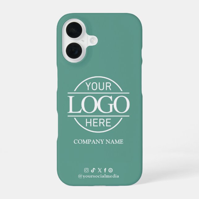 Coque iPhone 16 Business Logo & Social Media Teal Promotional (Verso)