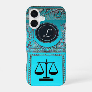 Coque iPhone 16 CABINET JURIDIQUE JUSTICE, AVOCAT Monogramme bleu