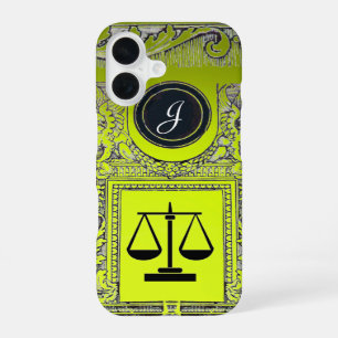 Coque iPhone 16 CABINET JURIDIQUE JUSTICE, AVOCAT Monogramme Jaune