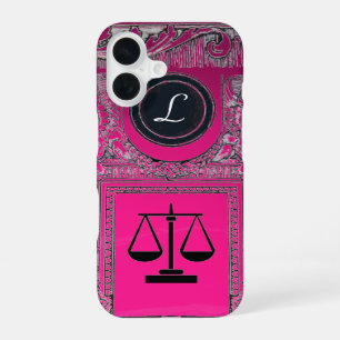 Coque iPhone 16 CABINET JURIDIQUE JUSTICE, AVOCAT Monogramme Rose