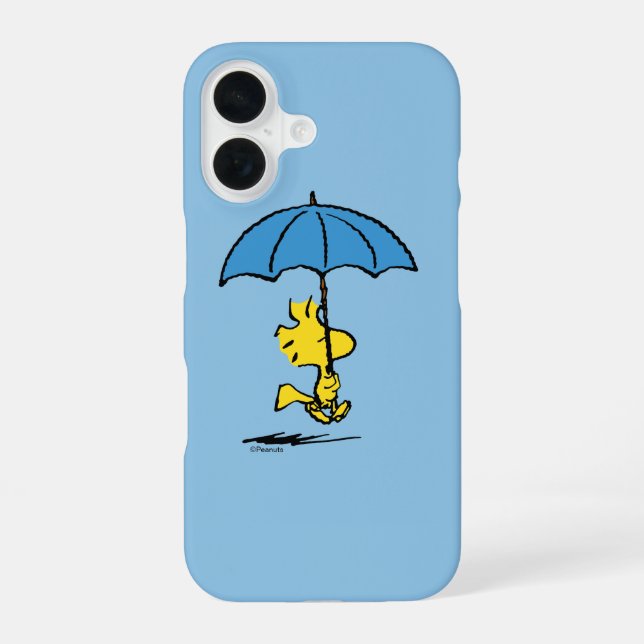 Coque iPhone 16 cacahuètes | Parapluie bleu Woodstock (Verso)
