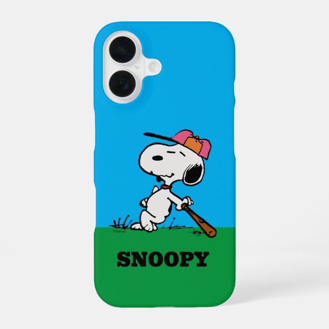 Coque iPhone 16 cacahuètes | Snoopy at Bat (Verso)