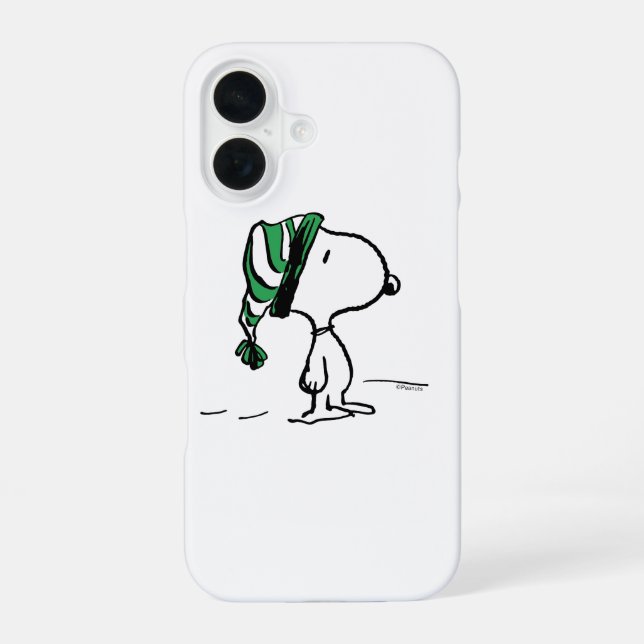 Coque iPhone 16 cacahuètes | Snoopy Green Casquette de neige (Verso)