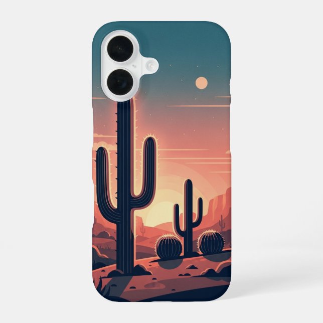 Coque iPhone 16 Cactus du coucher de soleil rétro (Verso)