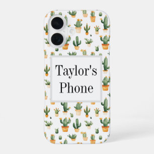 Coque iPhone 16 Cactus pointillés sur blanc