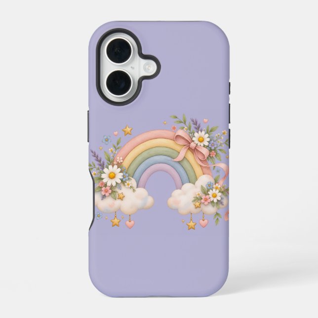 Coque iPhone 16 Cadeau Arc-en-ciel à l'aquarelle – Nuage Charmant (Verso)