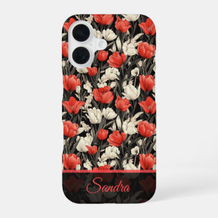 Coque iPhone 16 Cadeau d'anniversaire chic tulipe personnalisé