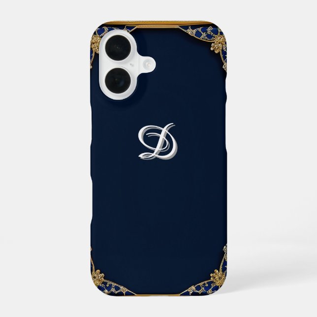 Coque iPhone 16 📱 Cadeau Orné Nom Personnalisé Bleu Foncé (Verso)