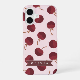 Coque iPhone 16 Cadeau personnalisé avec motif cerise esthétique e