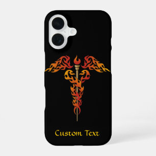Coque iPhone 16 Caducée aux flammes