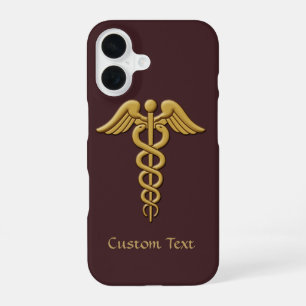 Coque iPhone 16 Caducée double serpent doré
