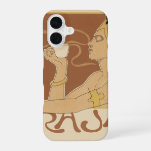 Coque iPhone 16 Café Art Nouveau vintage Rajah, dame avec café