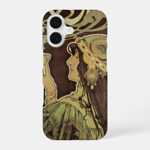Coque iPhone 16 Café Rajah Art Nouveau vintage, femme avec café