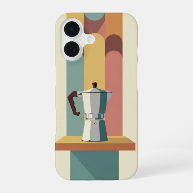 Coque iPhone 16 Cafetière Moka sur bloc rétro (Verso)