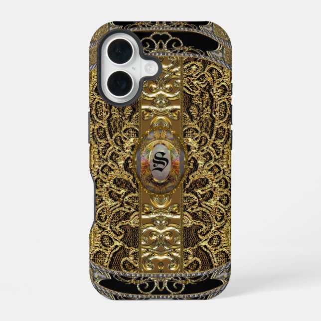 Coque iPhone 16 Calabre Élégant Monogramme (Verso)