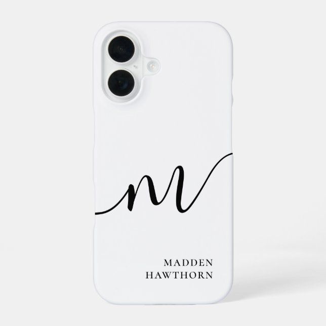 Coque iPhone 16 Calligraphie de script de monogramme moderne noir  (Verso)