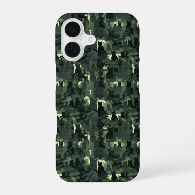 Coque iPhone 16 Camouflage de chat vert foncé (Verso)