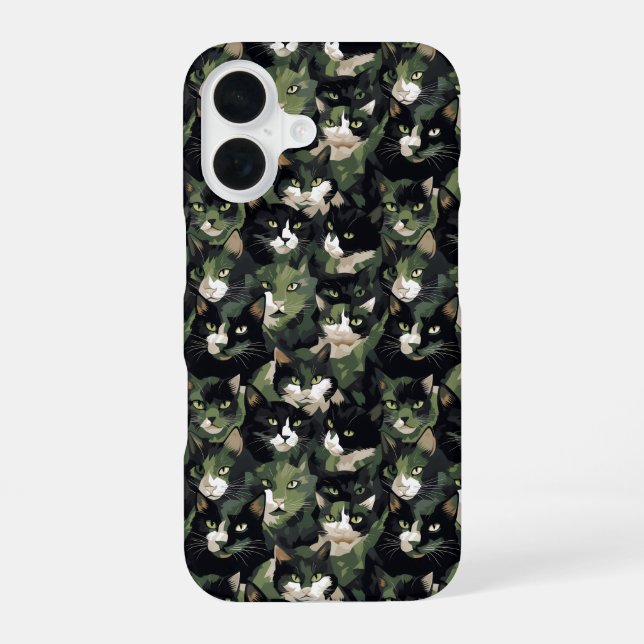 Coque iPhone 16 Camouflage de chats verts (Verso)