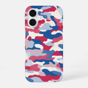 Coque iPhone 16 Camouflage Rouge Blanc & Bleu