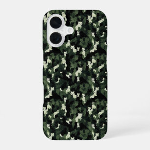 Coque iPhone 16 Camouflage vert Motif Chat