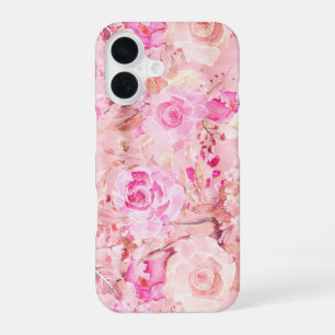 Coque iPhone 16 Campagne chic corail rose aquarelle florale d'été