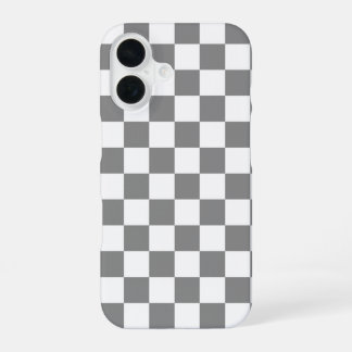 Coque iPhone 16 Carré à carreaux gris cendré et blanc