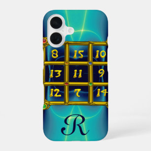 Coque iPhone 16 CARRÉ MAGIQUE 33 MONOGRAMME Turquoise, Bleu Aqua