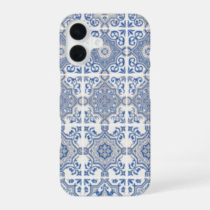 Coque iPhone 16 Carreau Portugais Bleu